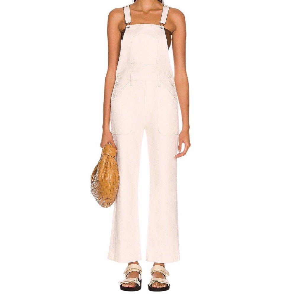 NWT MOTHER Superior Patch Pocket Overall Ankle Act Natural Cream Denim‎ Size Med